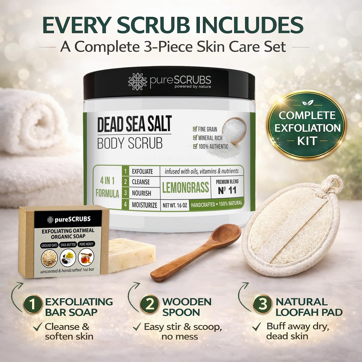 Fragrance-Free Dead Sea Salt Body Scrub, Organic Oils – pureSCRUBS Unscented