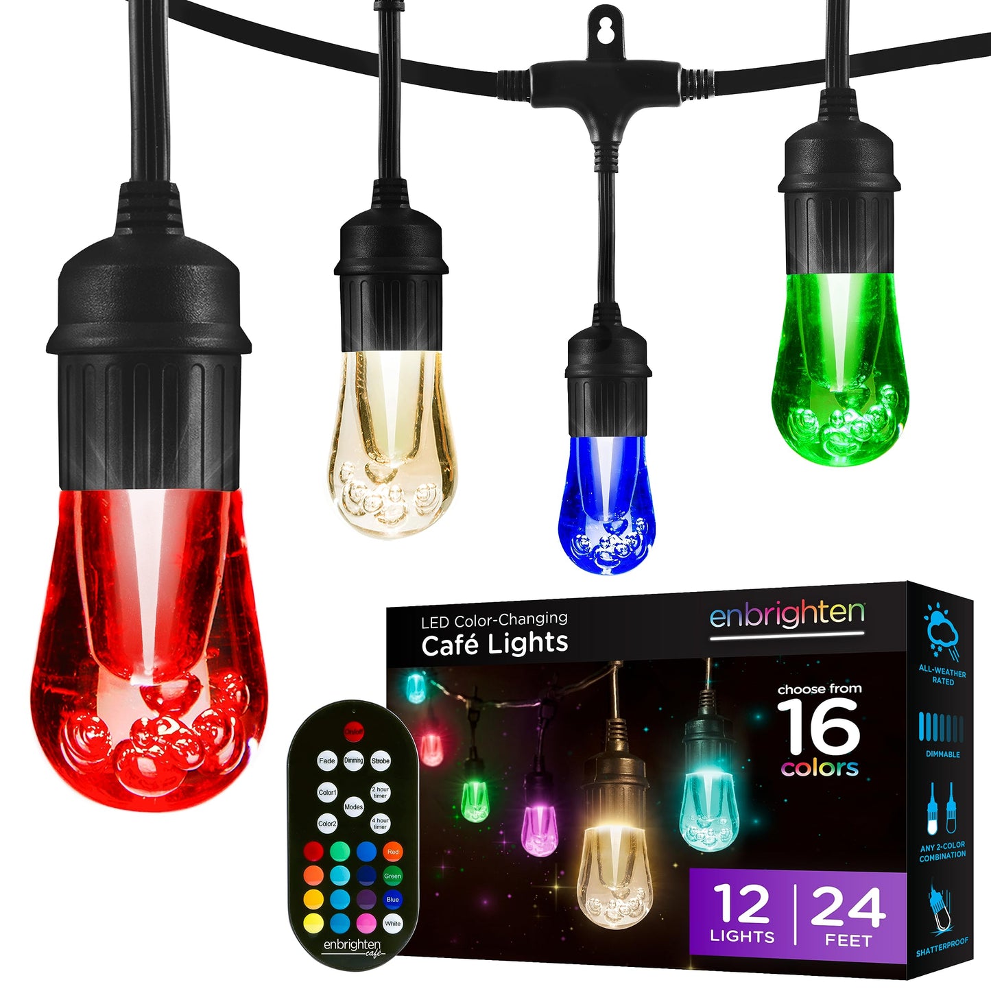 Enbrighten Lifetime LED String Lights: 48ft, Impact-Resistant Acrylic Bulbs, 80% Energy Savings
