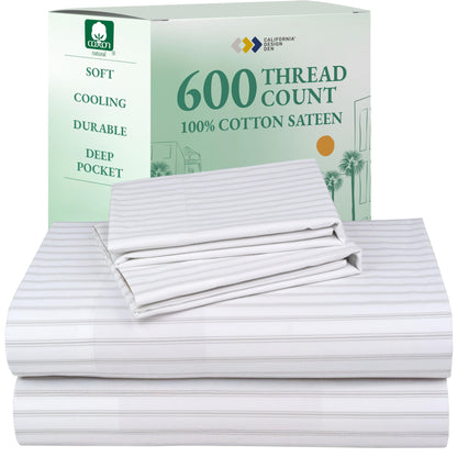 California Design Den 100% Cotton Sateen Sheets: 600 TC Luxury Set