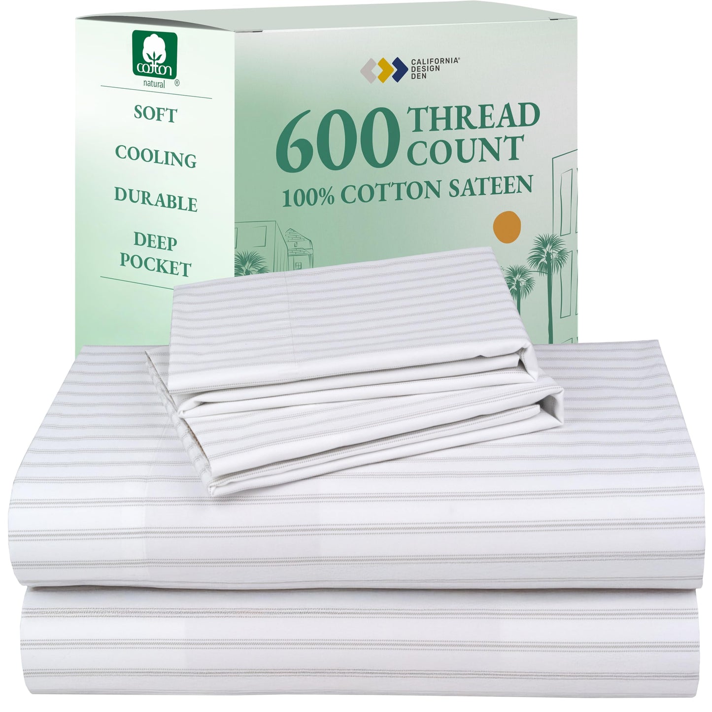 California Design Den 100% Cotton Sateen Sheets: 600 TC Luxury Set