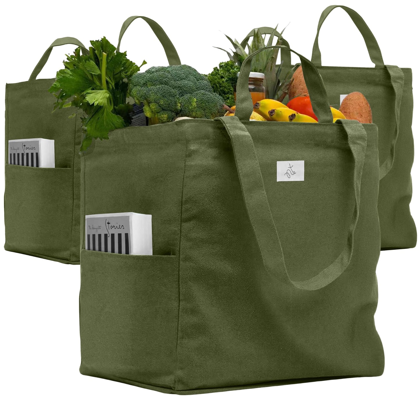 Nook Theory 3-Pack Reusable Cotton Canvas Grocery Bags (12 oz)