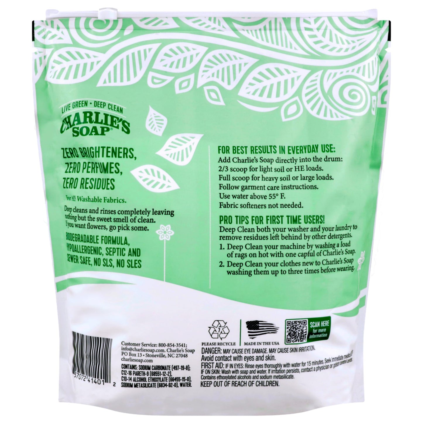 Charlie’s Soap Fragrance-Free Hypoallergenic Deep Cleaning Laundry Powder