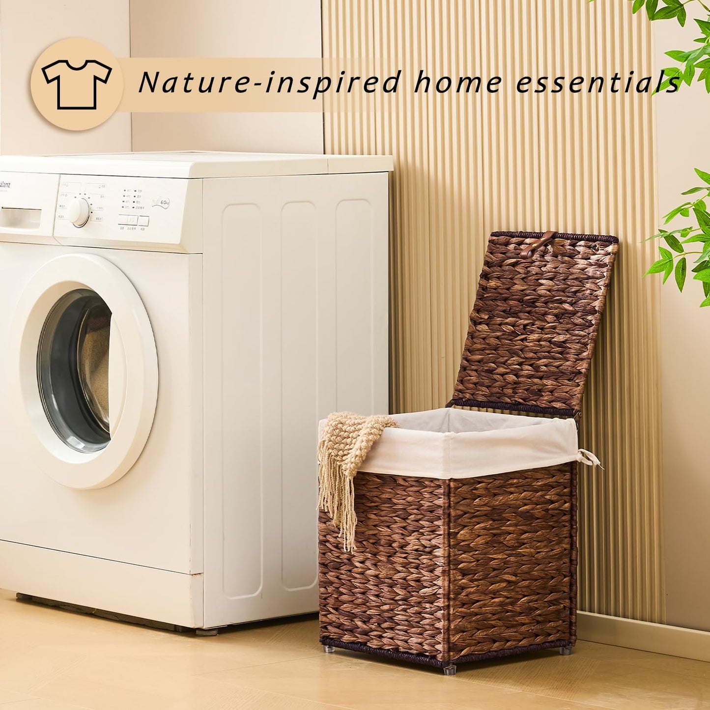 LGENHOOM Handwoven Natural Water Hyacinth Hamper with Lid