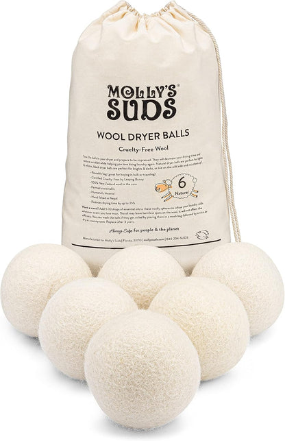 Molly's Suds XL Premium Organic New Zealand Wool Dryer Balls (Set of 6)