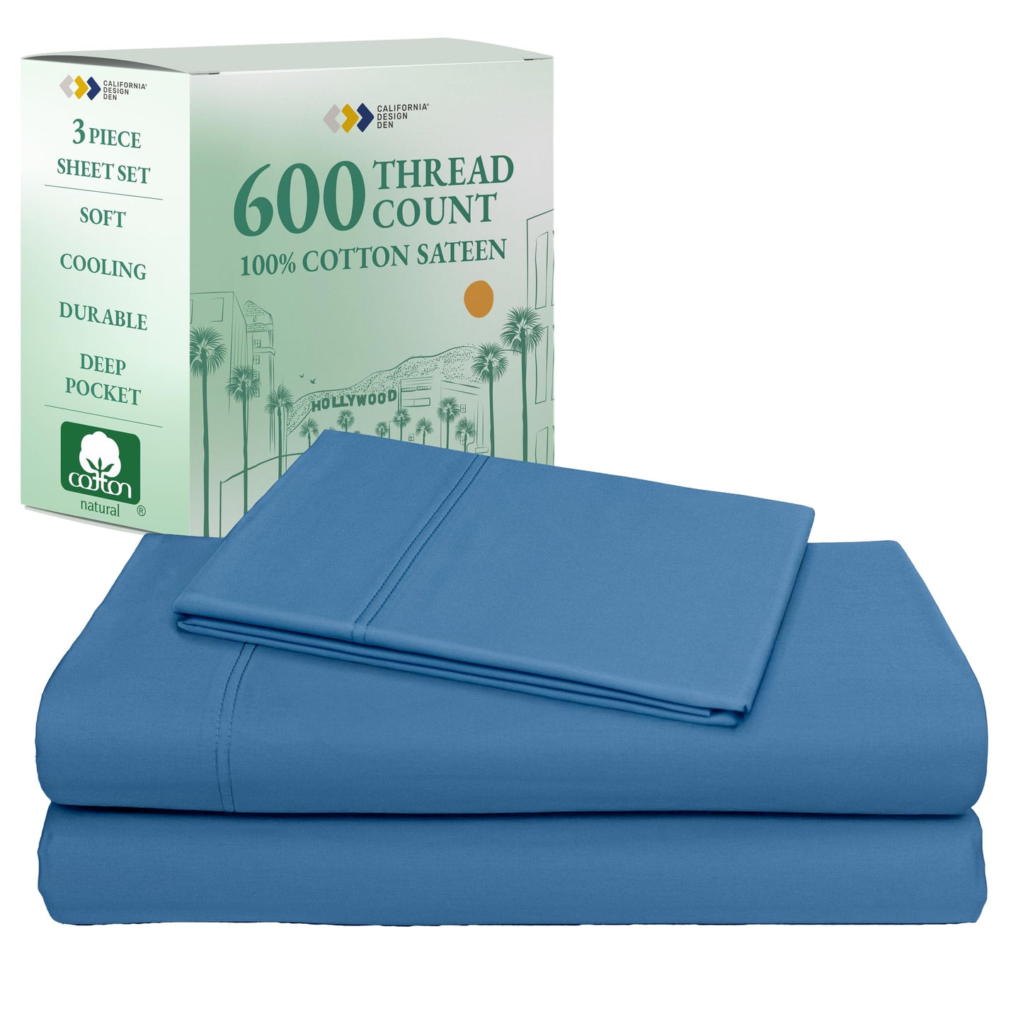 California Design Den 100% Cotton Sateen Sheets: 600 TC Luxury Set