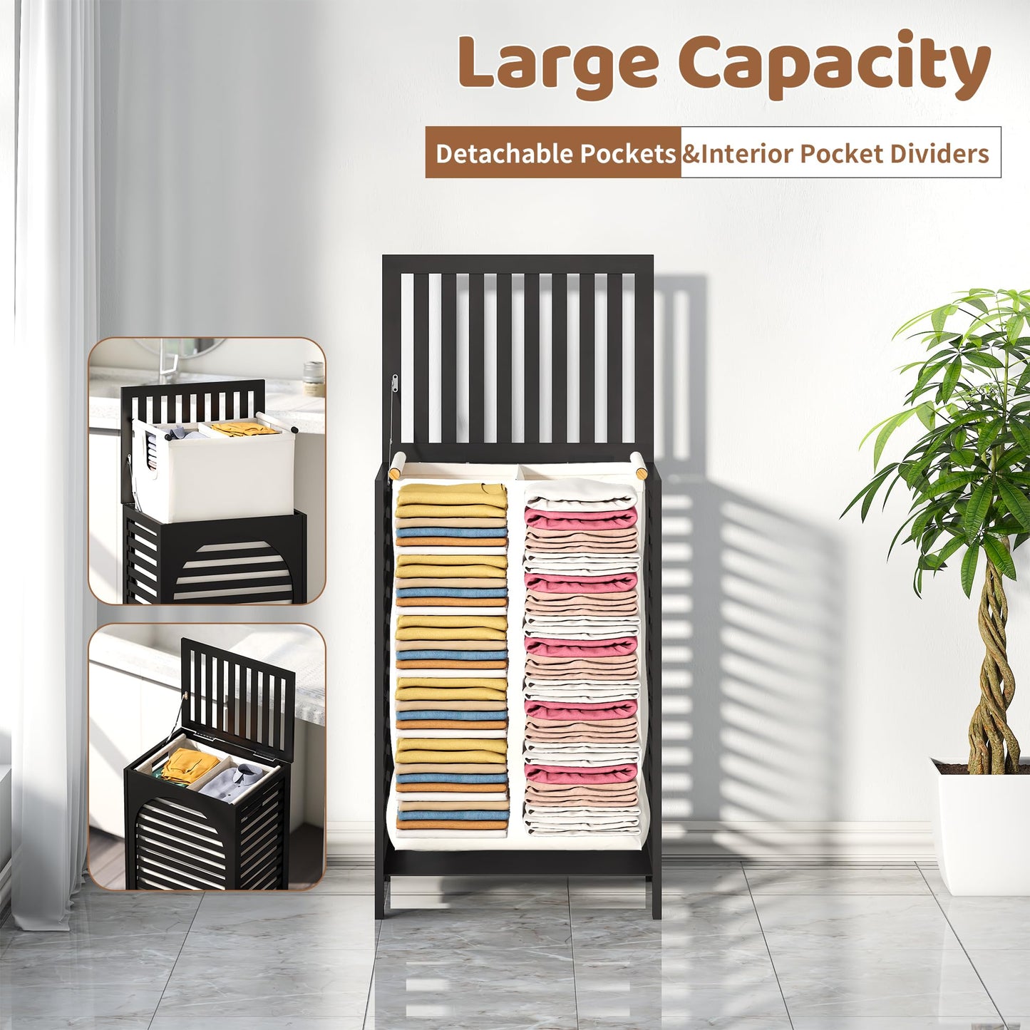 FILWH 85L Sustainable Bamboo Laundry Hamper with Flip Lid
