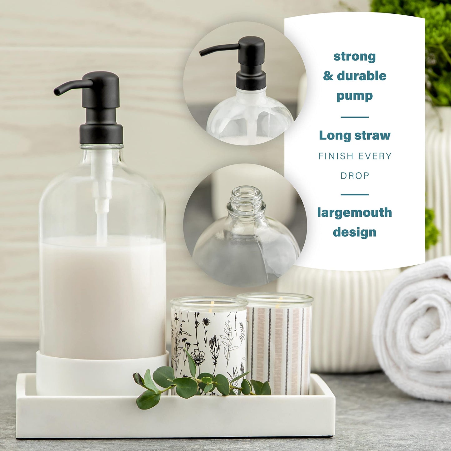 Kitchentoolz 32 oz Glass Pump Bottle with Stainless Steel Pump