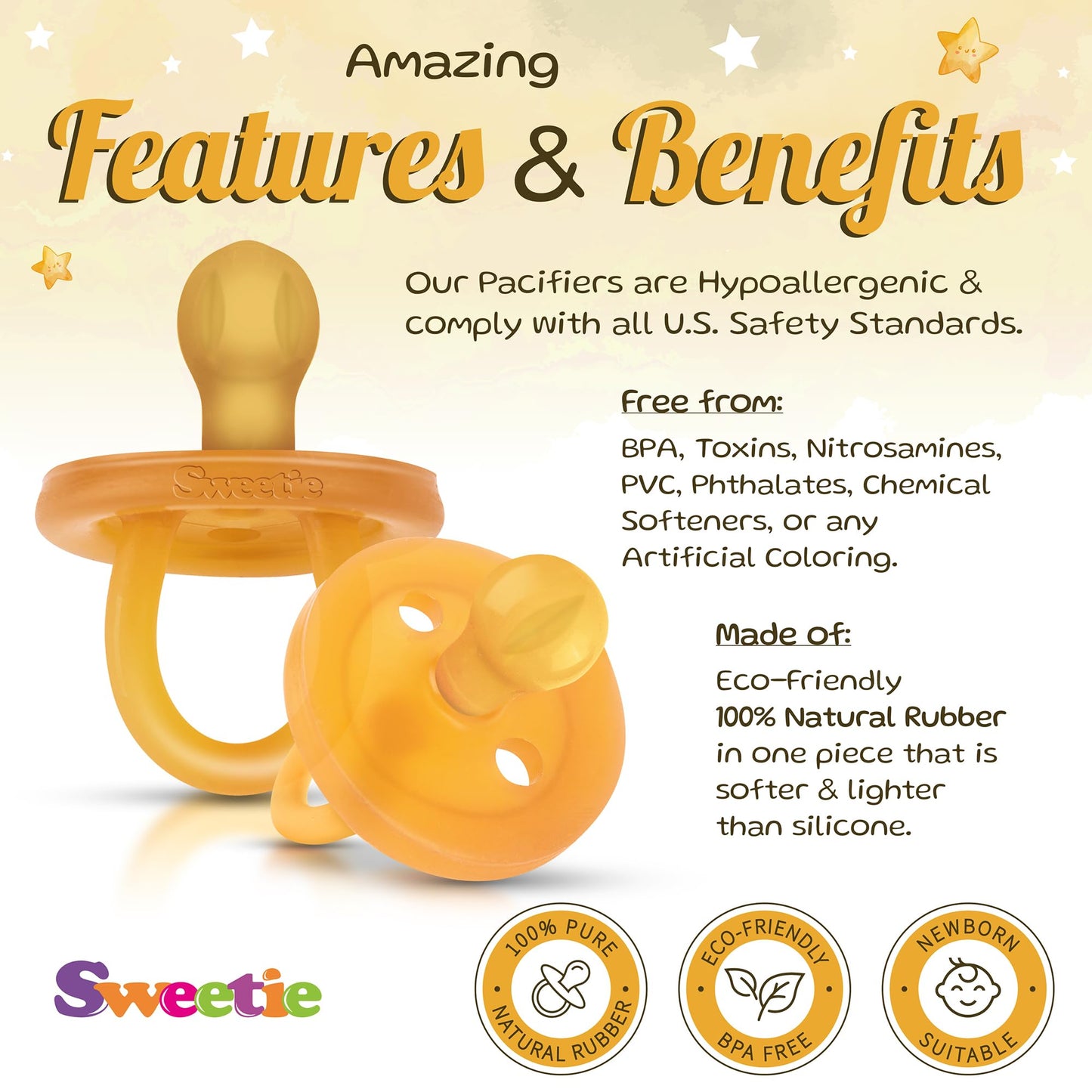 SWEETIE Natural Rubber Pacifier: 100% Pure Rounded Soother