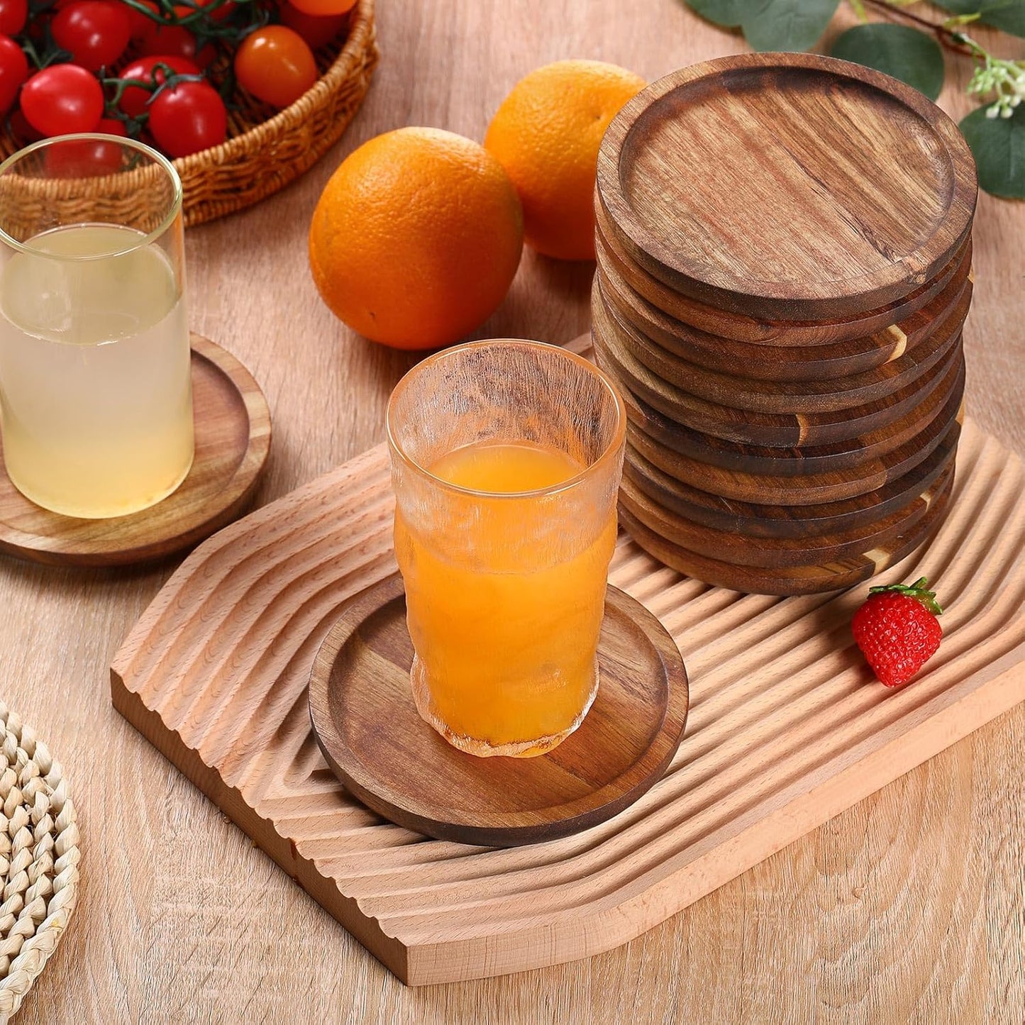 Gejoy 20-Piece Natural Acacia Wood Stackable Coaster Set