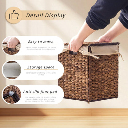 LGENHOOM Handwoven Natural Water Hyacinth Hamper with Lid