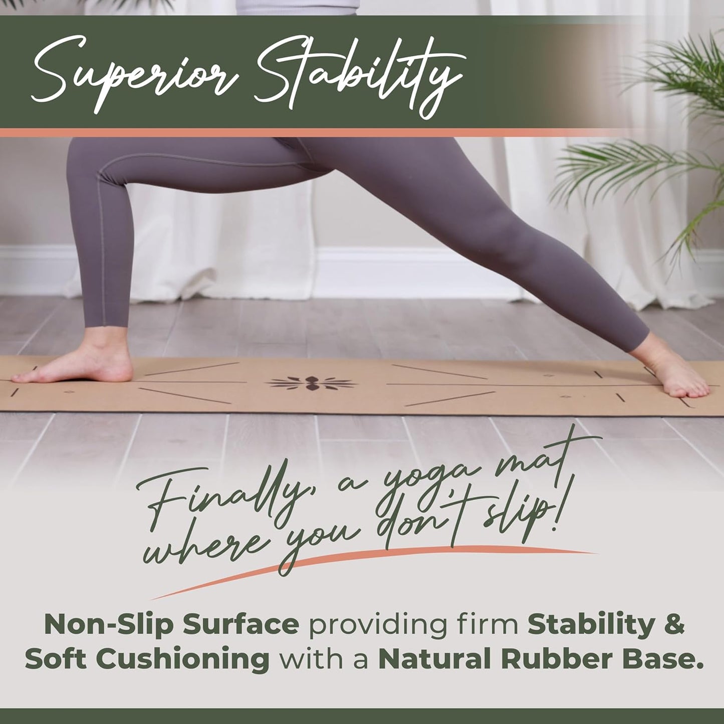 Y O Gayo Premium Yoga Cork Mat: Natural Tree Rubber Base