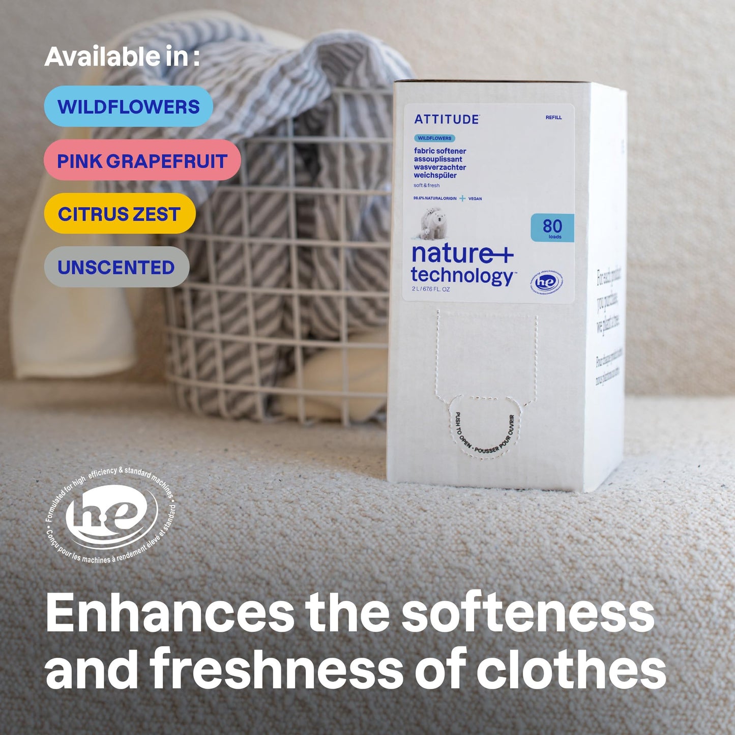 ATTITUDE Liquid Fabric Softener: Plant-Based, Vegan & Unscented