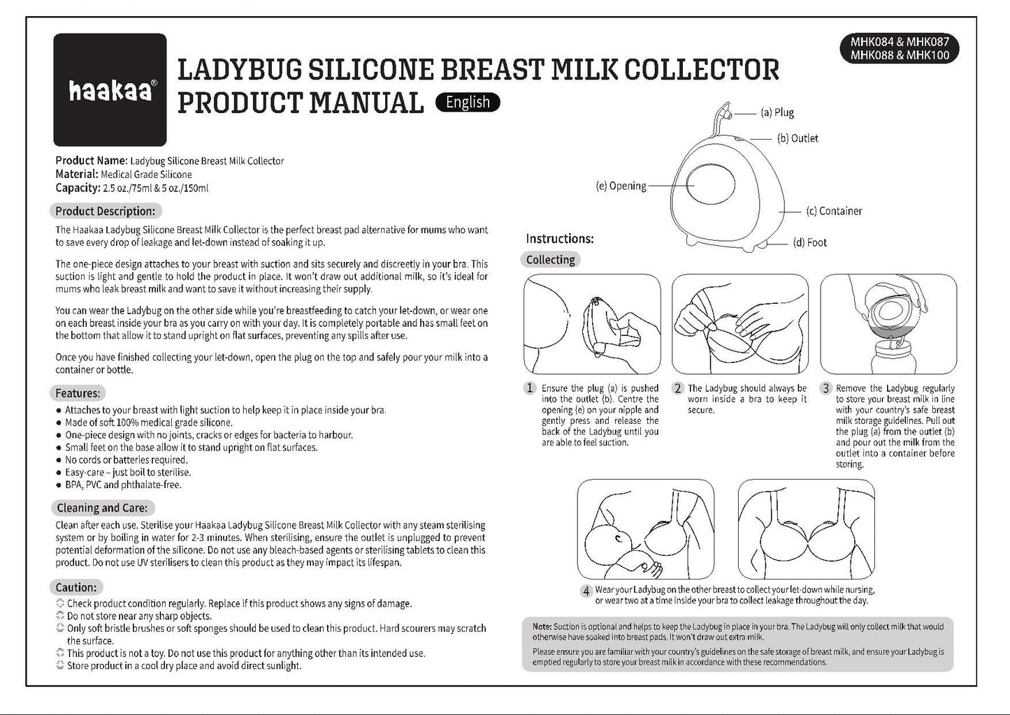 Haakaa Ladybug 2.5oz Wearable Silicone Milk Collector (2-Pack)