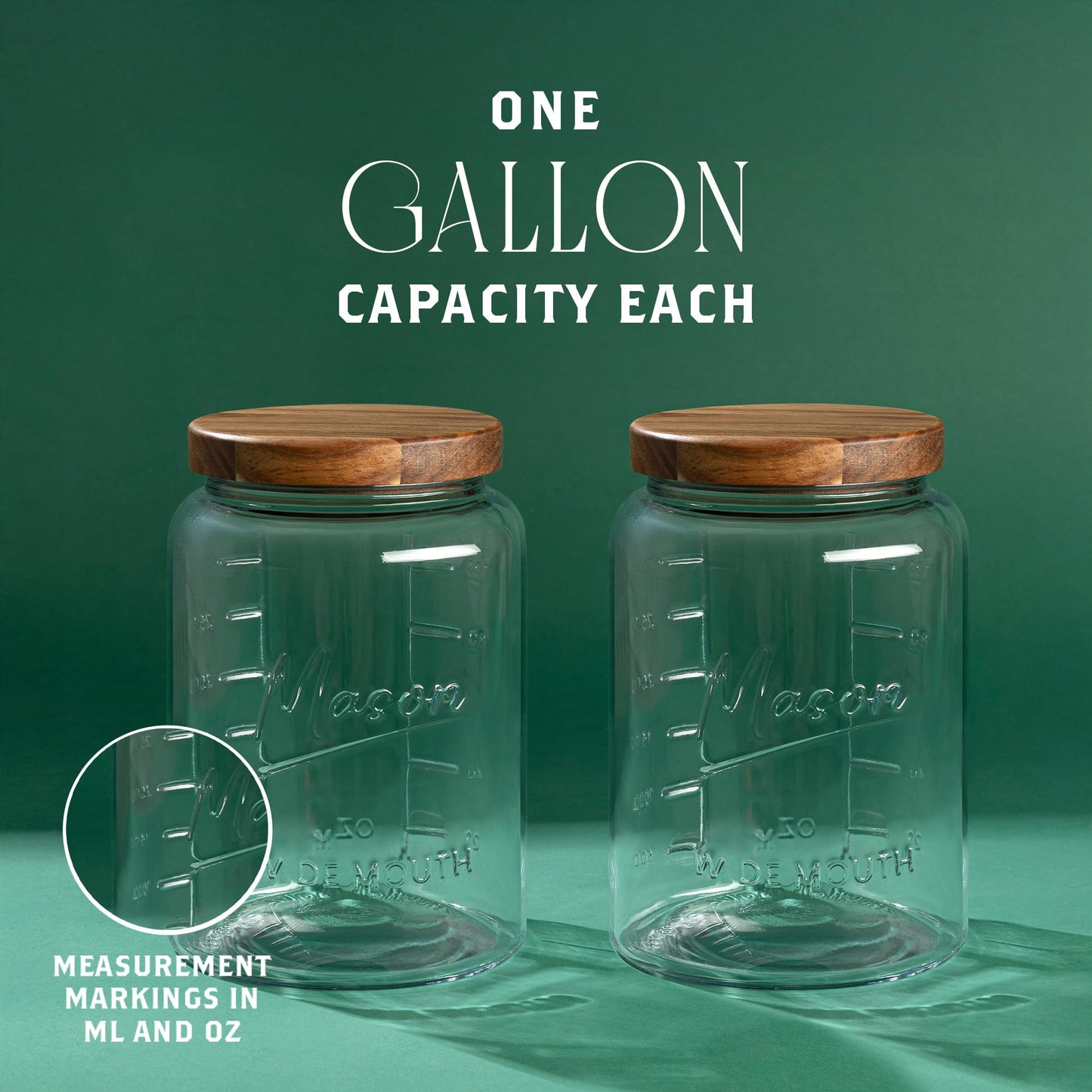 Kitchentoolz 1 Gallon Glass Mason Jar with Acacia Wood Lid