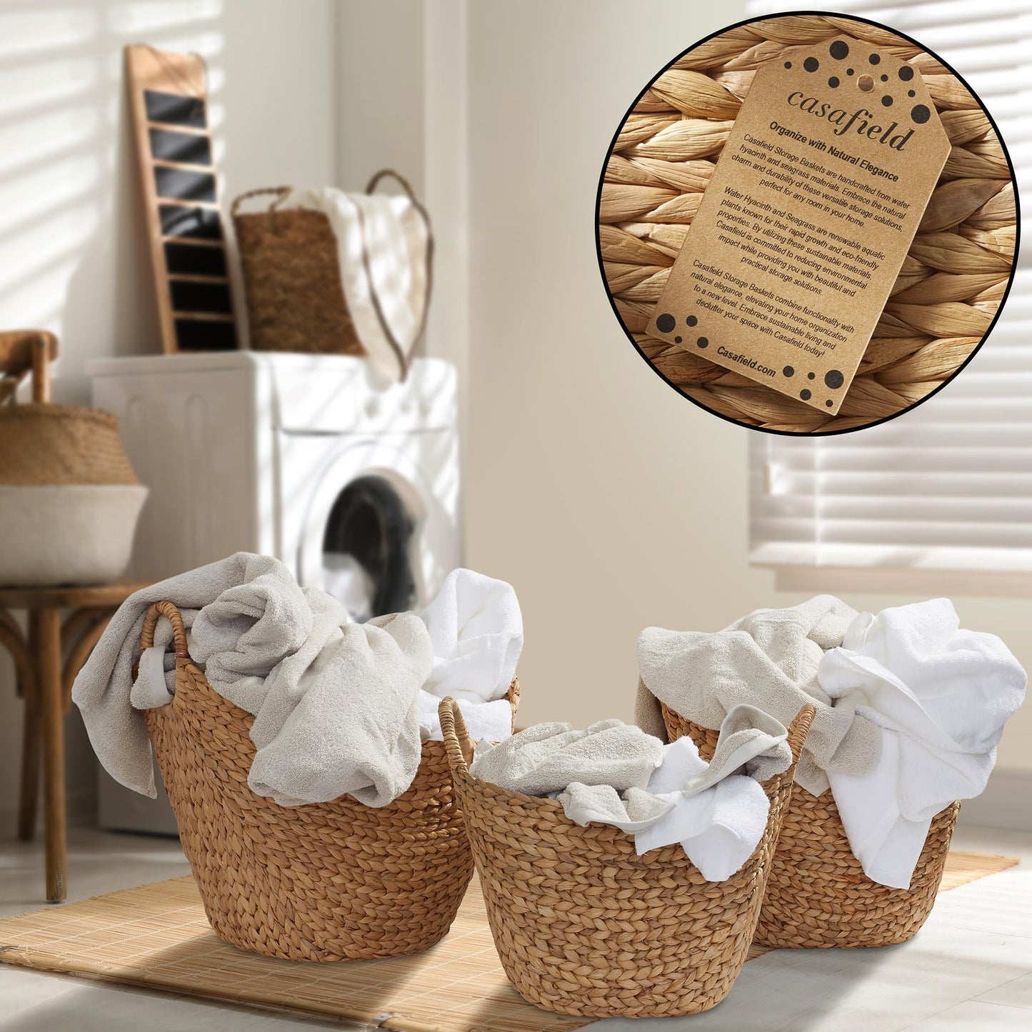 Casafield Set of 3 Sustainable Woven Water Hyacinth Boat Baskets