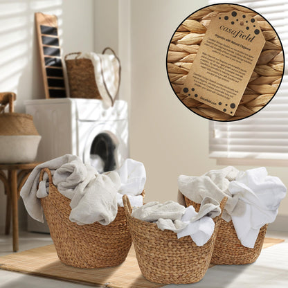Casafield Set of 3 Sustainable Woven Water Hyacinth Boat Baskets