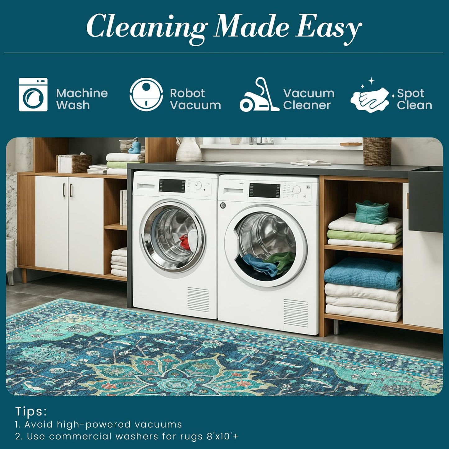 Vibrug Coastal Medallion OEKO-TEX Certified Washable Area Rug