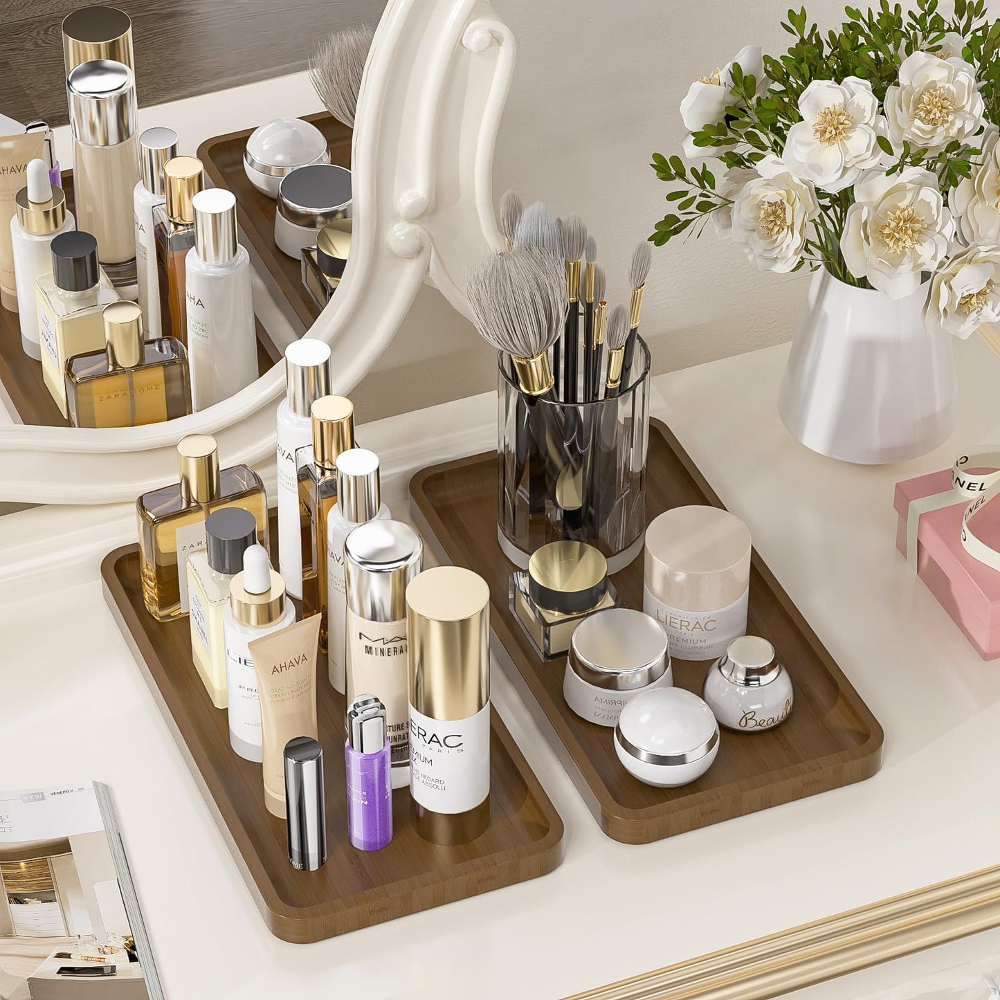 Sustainable Bamboo Bathroom Vanity Tray: Sleek Countertop Organizer