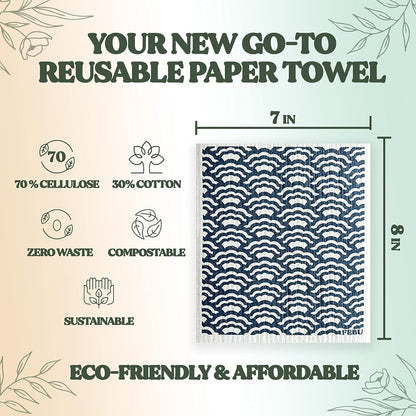 FEBU Swedish Dishcloths – 5 Pack Biodegradable Cotton‑Cellulose Cleaning Cloths