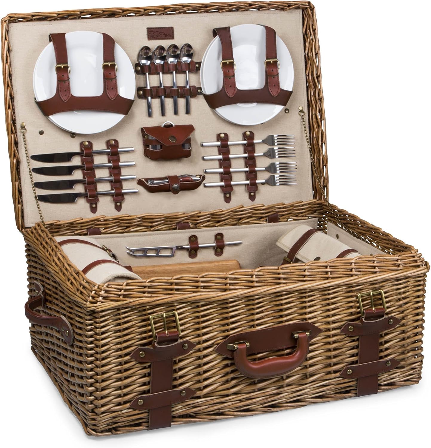 Picnic Time Charleston Luxury Picnic Basket for 4 with Cowhide Leather