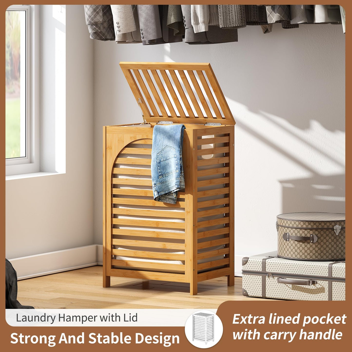 FILWH 85L Sustainable Bamboo Laundry Hamper with Flip Lid