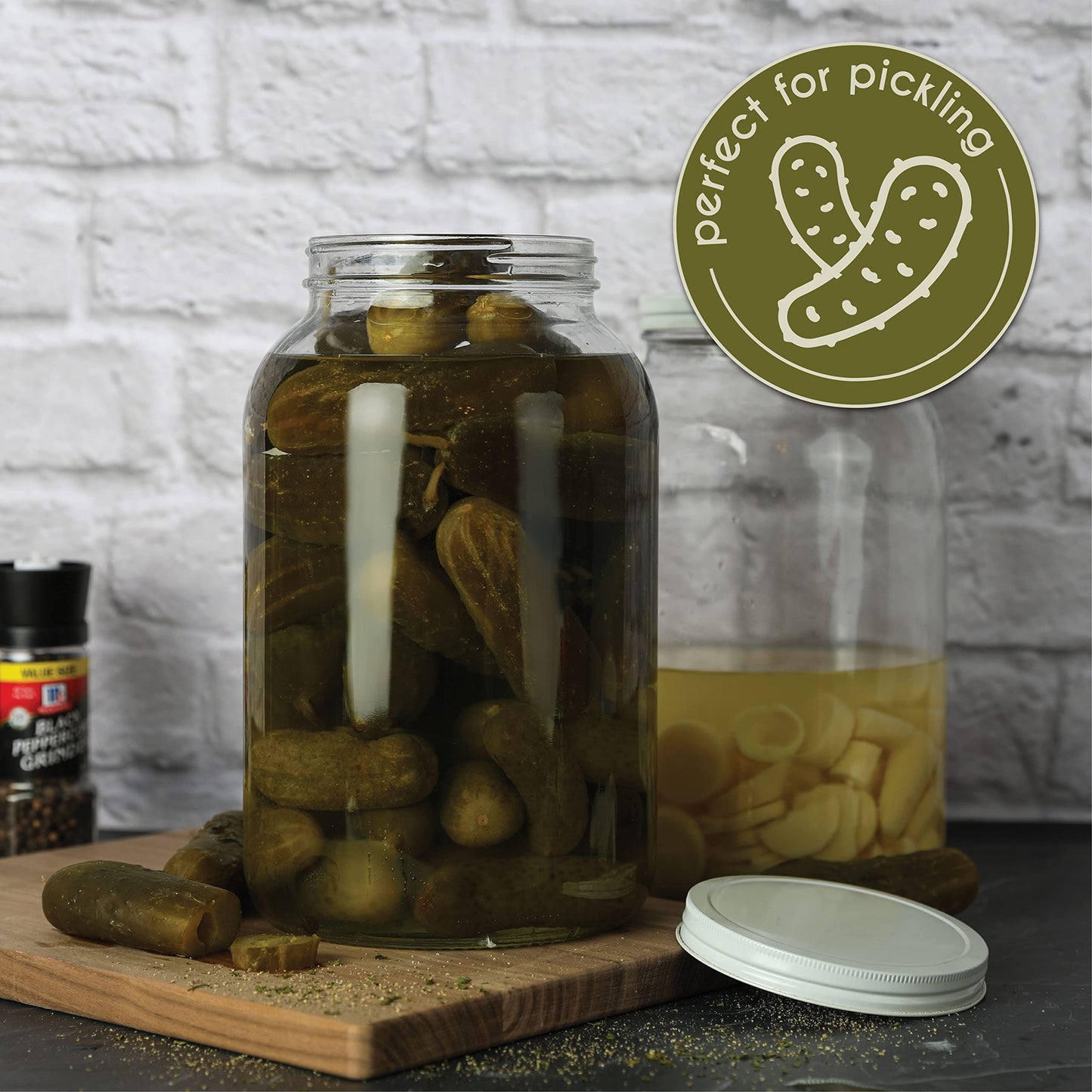 Kitchentoolz 1-Gallon Glass Mason Jars with Airtight Metal Lids (2-Pack)