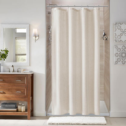Naturoom Weighted Natural Flax Linen Shower Curtain Set