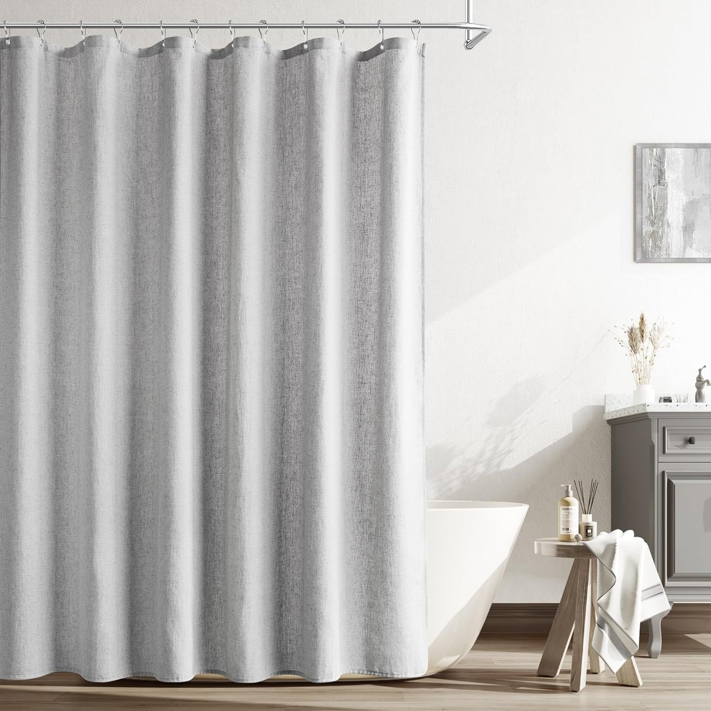 Naturoom Weighted Natural Flax Linen Shower Curtain Set
