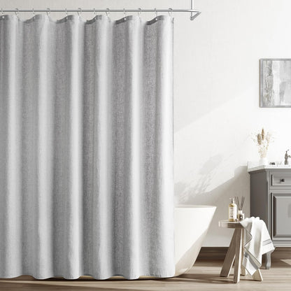 Naturoom Weighted Natural Flax Linen Shower Curtain Set