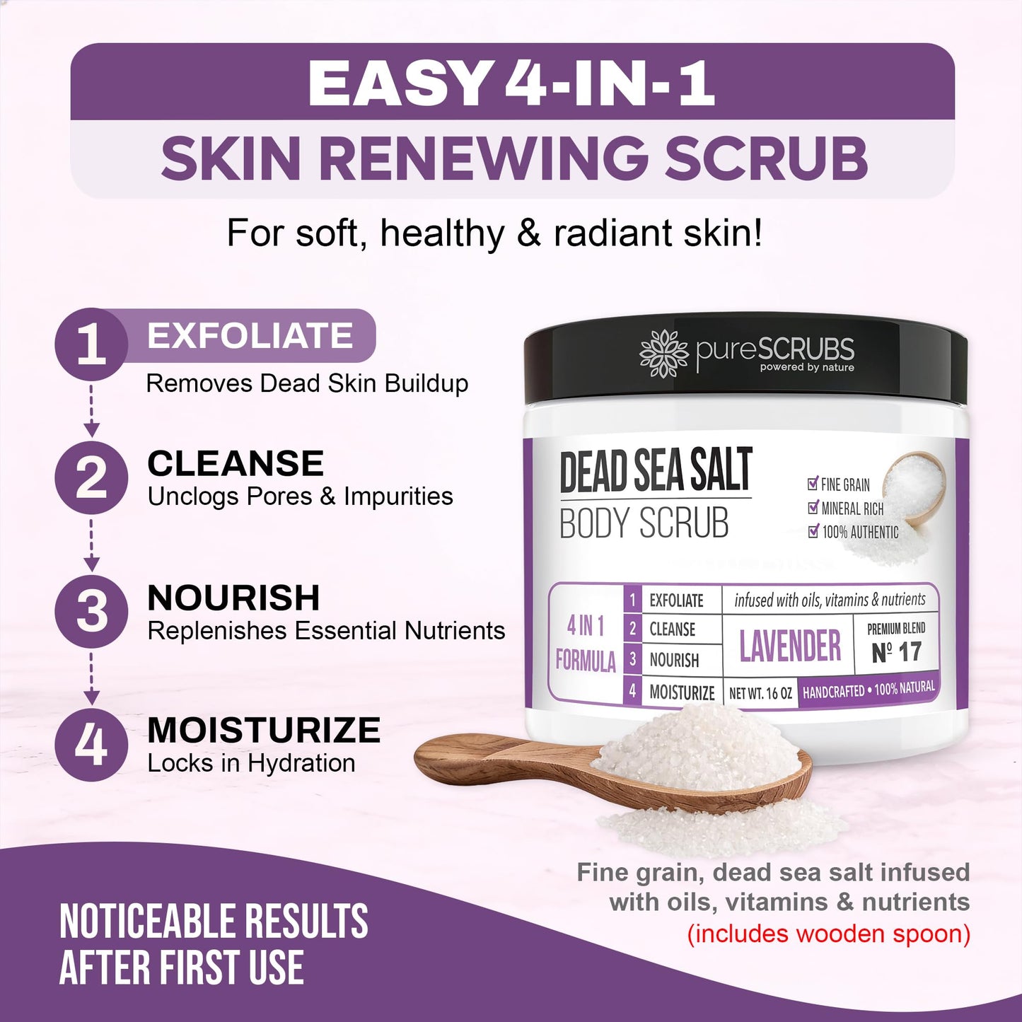 Fragrance-Free Dead Sea Salt Body Scrub, Organic Oils – pureSCRUBS Unscented