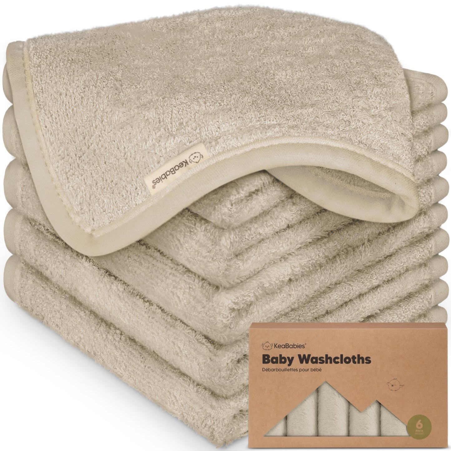 KeaBabies Bamboo Washcloths: 500GSM Ultra-Soft 6-Pack