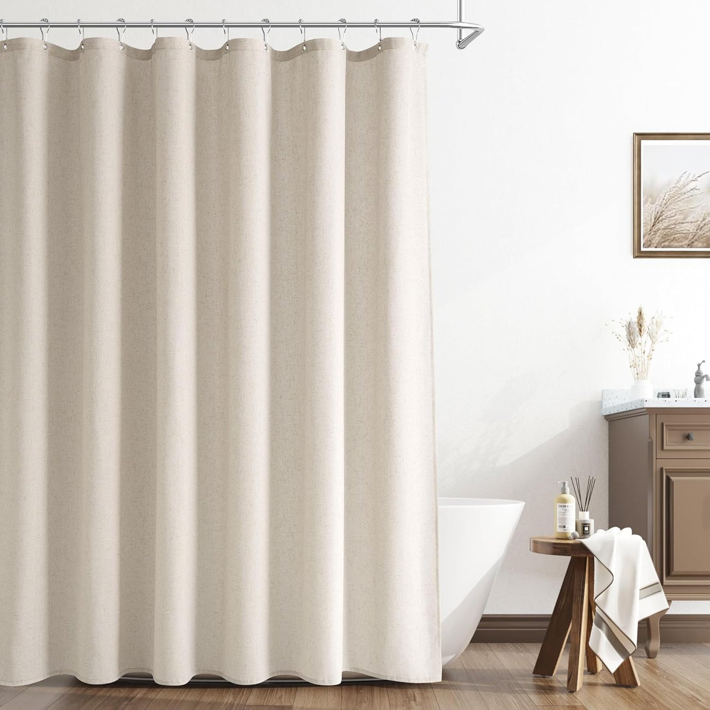 Naturoom Weighted Natural Flax Linen Shower Curtain Set