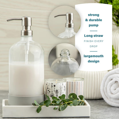 Kitchentoolz 32 oz Glass Pump Bottle with Stainless Steel Pump
