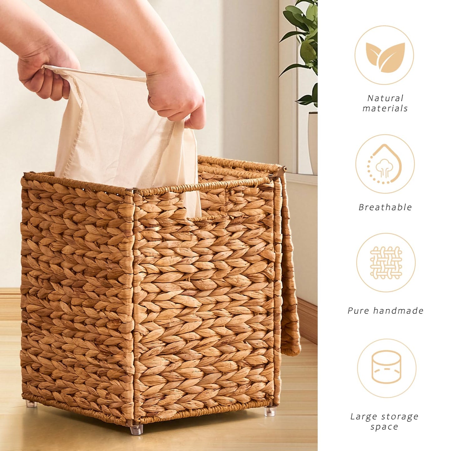 LGENHOOM Handwoven Natural Water Hyacinth Hamper with Lid