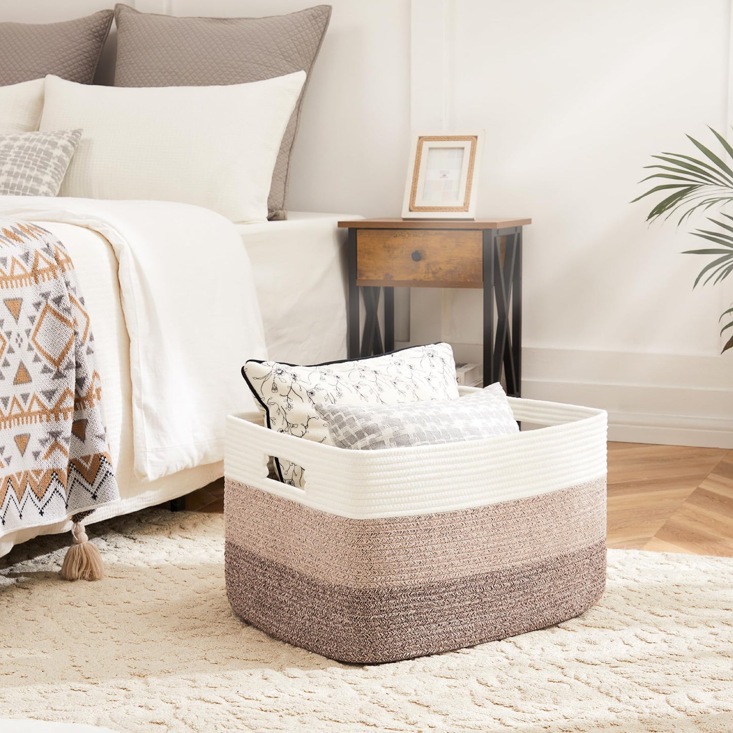 Artfeel 65L Rectangle Woven Natural Cotton Rope Storage Basket