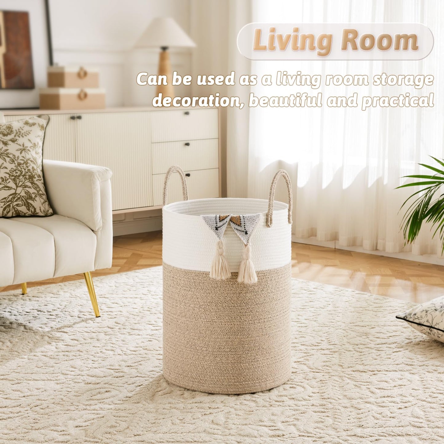 Artfeel 60L Handwoven Natural Cotton Rope Laundry Hamper