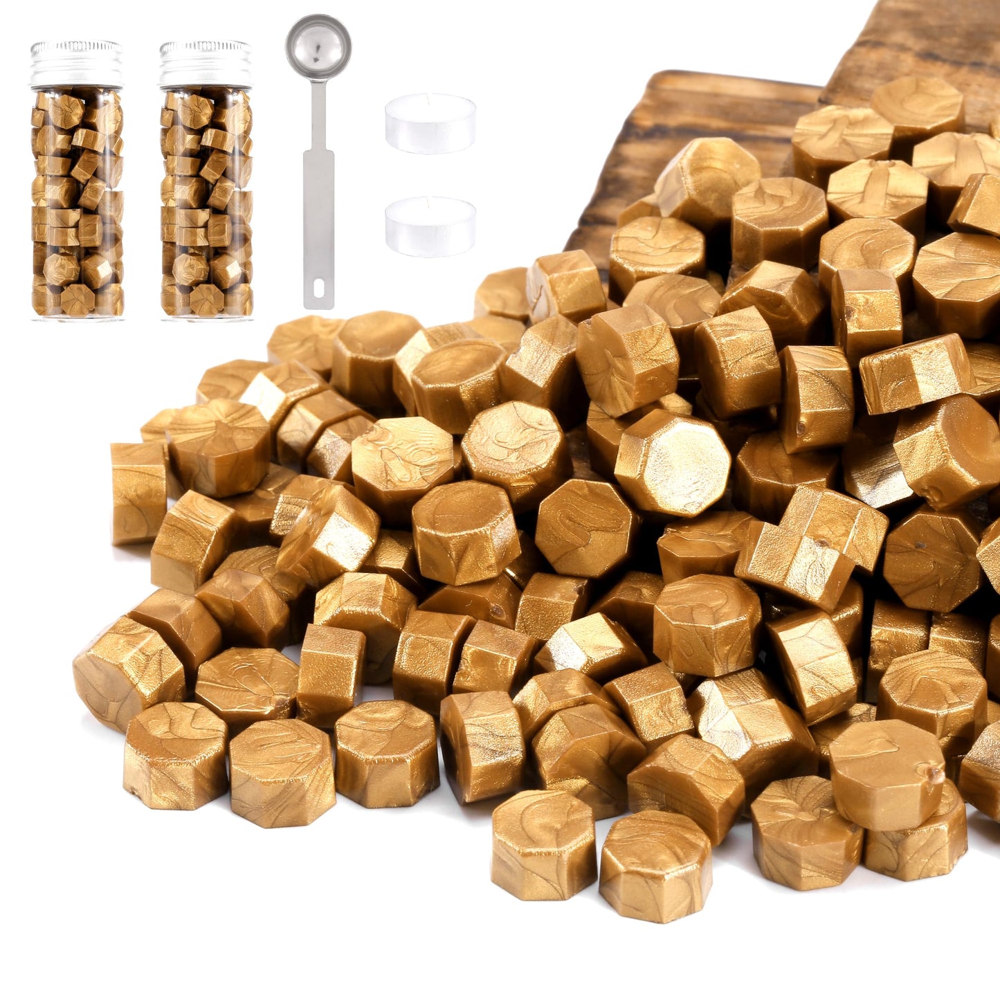 Sealing Wax Beads Kit: 150 Pcs with Permanent Metal Spoon & Reusable Glass Storage Bottles for Zero-Waste Wedding Invitations and Gift Wrap