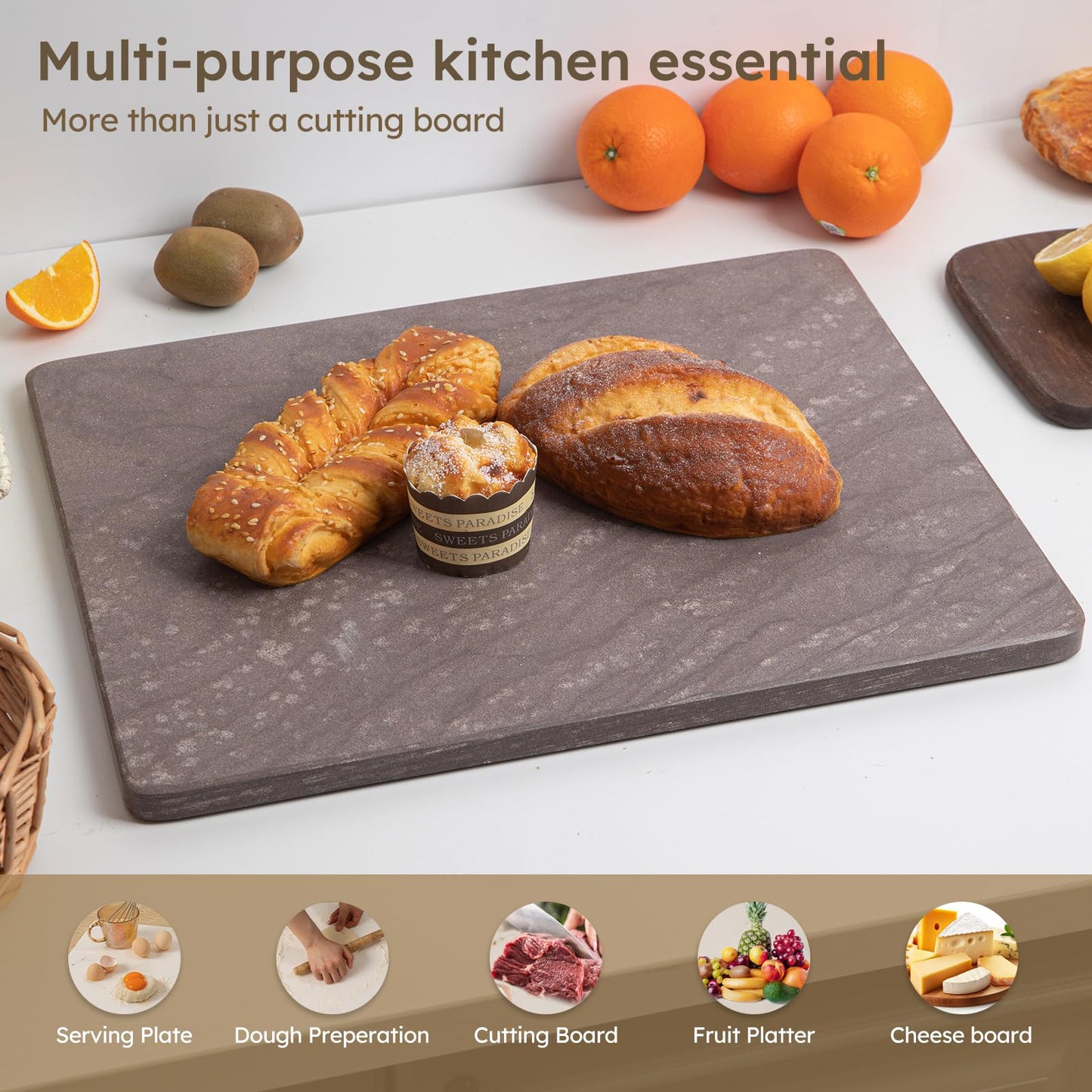 Diflart Natural Granite Cutting Board: Large 16" x 20" Polished Stone Slab.