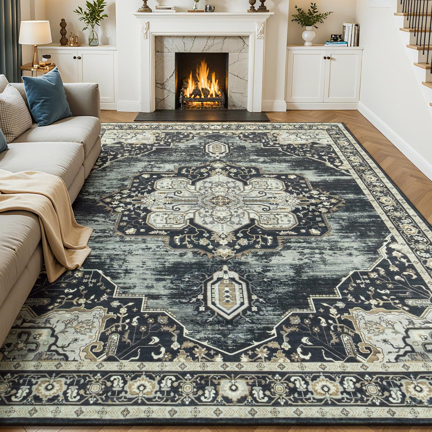 Vibrug Coastal Medallion OEKO-TEX Certified Washable Area Rug