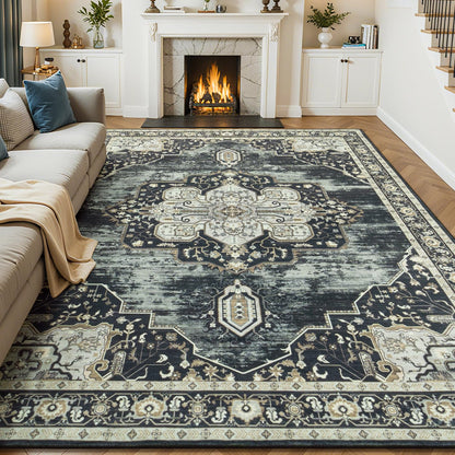 Vibrug Coastal Medallion OEKO-TEX Certified Washable Area Rug
