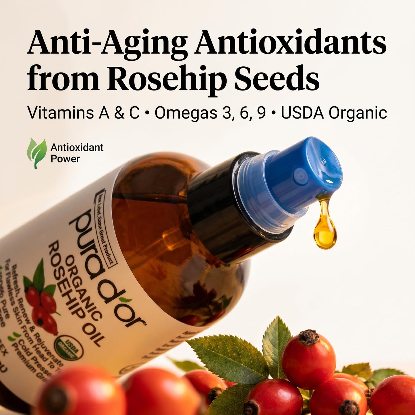 USDA Certified Organic Rosehip Seed Oil, 100% Pure Cold-Pressed – Pura D'or