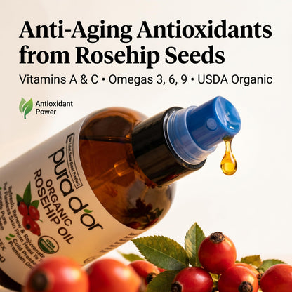 USDA Certified Organic Rosehip Seed Oil, 100% Pure Cold-Pressed – Pura D'or