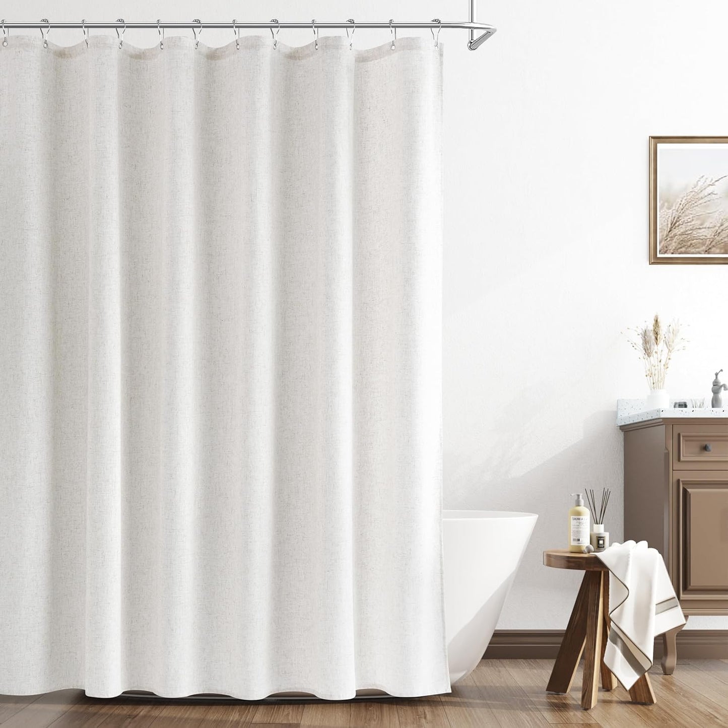 Naturoom Weighted Natural Flax Linen Shower Curtain Set