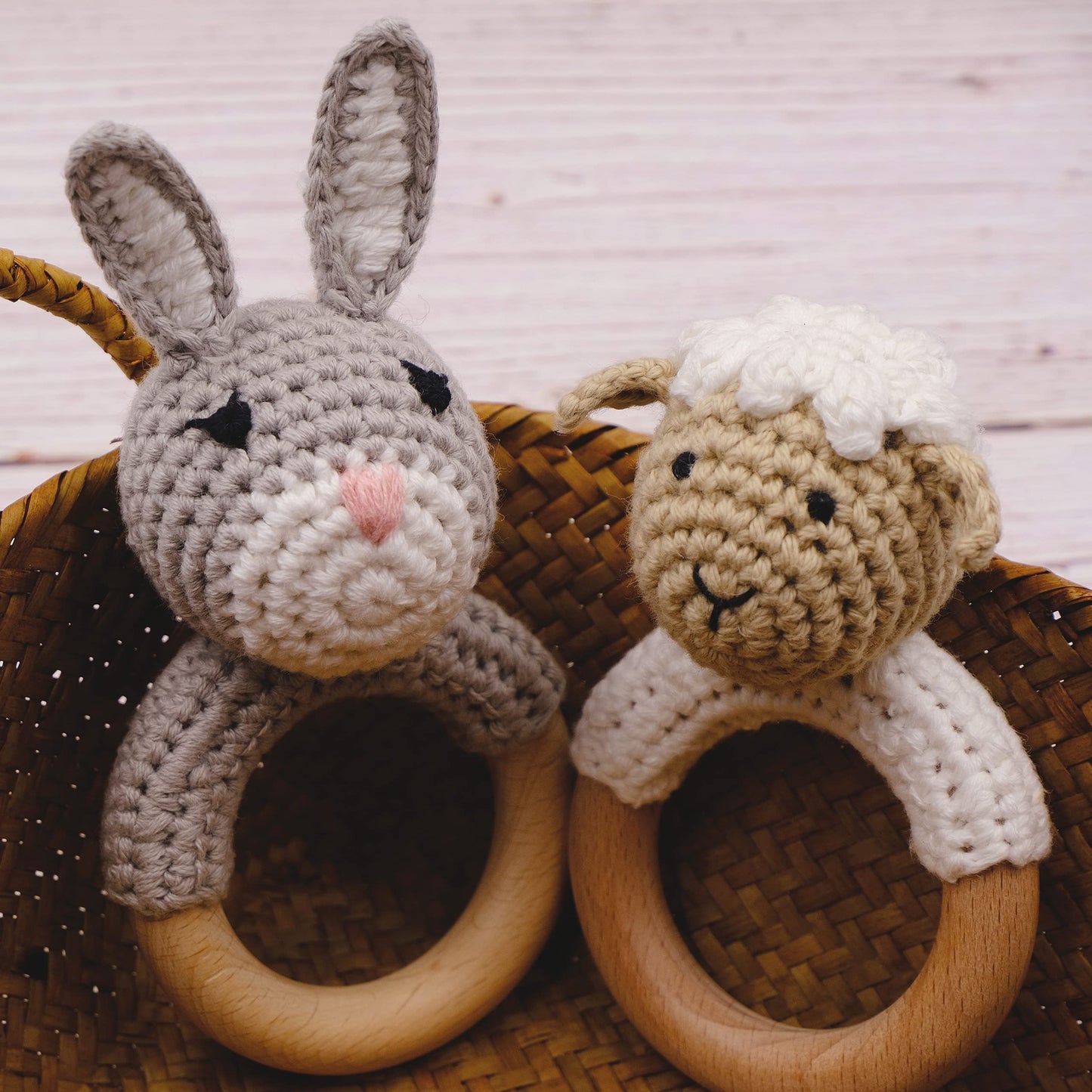 Joliecraft Woodland Friends Baby Rattle: Cotton & Beechwood Elephant