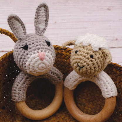 Joliecraft Woodland Friends Baby Rattle: Cotton & Beechwood Elephant