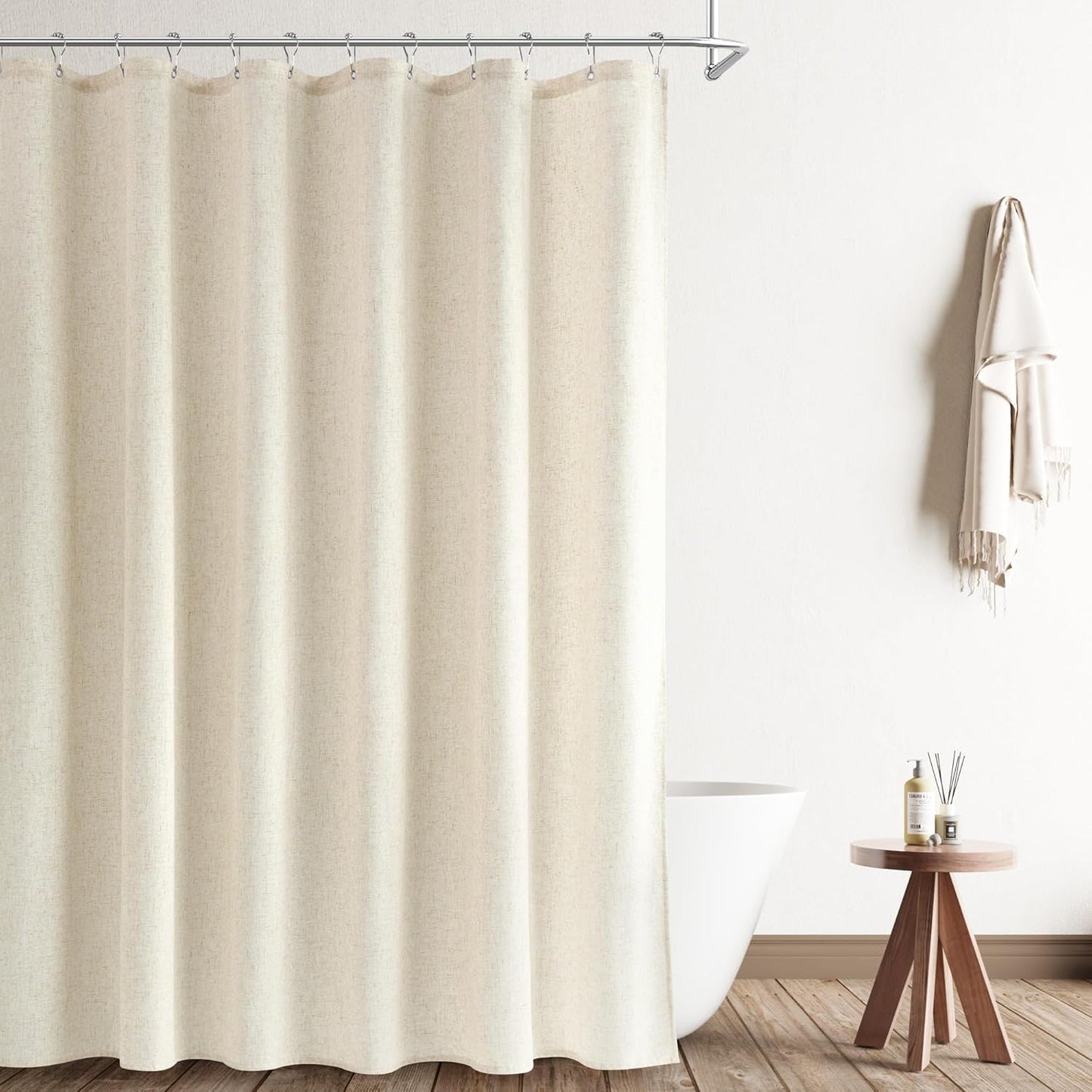 Naturoom Weighted Natural Flax Linen Shower Curtain Set