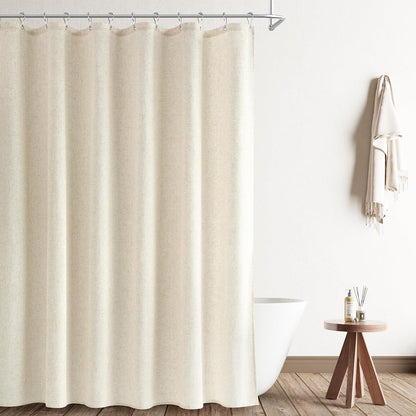 Naturoom Weighted Natural Flax Linen Shower Curtain Set