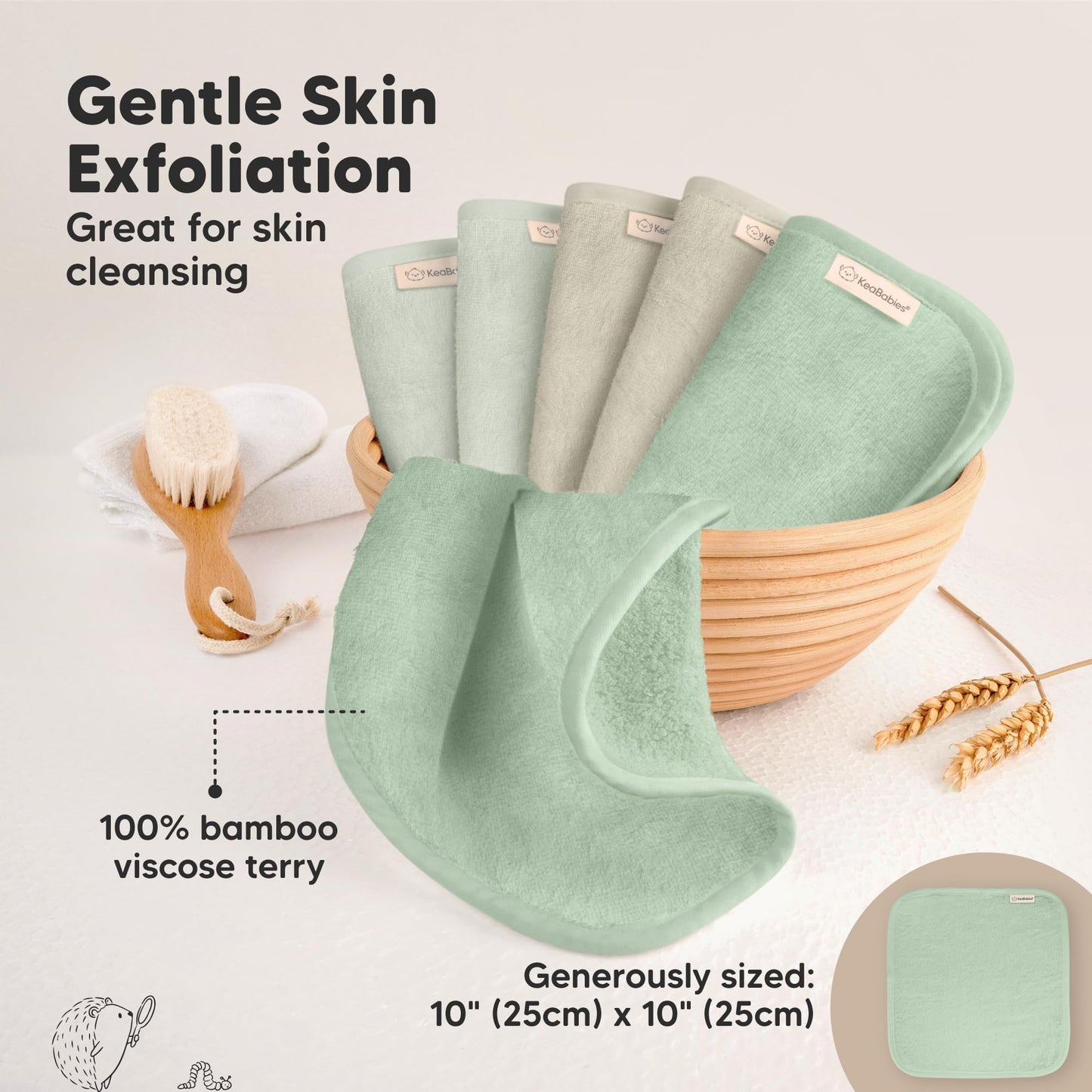 KeaBabies Bamboo Washcloths: 500GSM Ultra-Soft 6-Pack