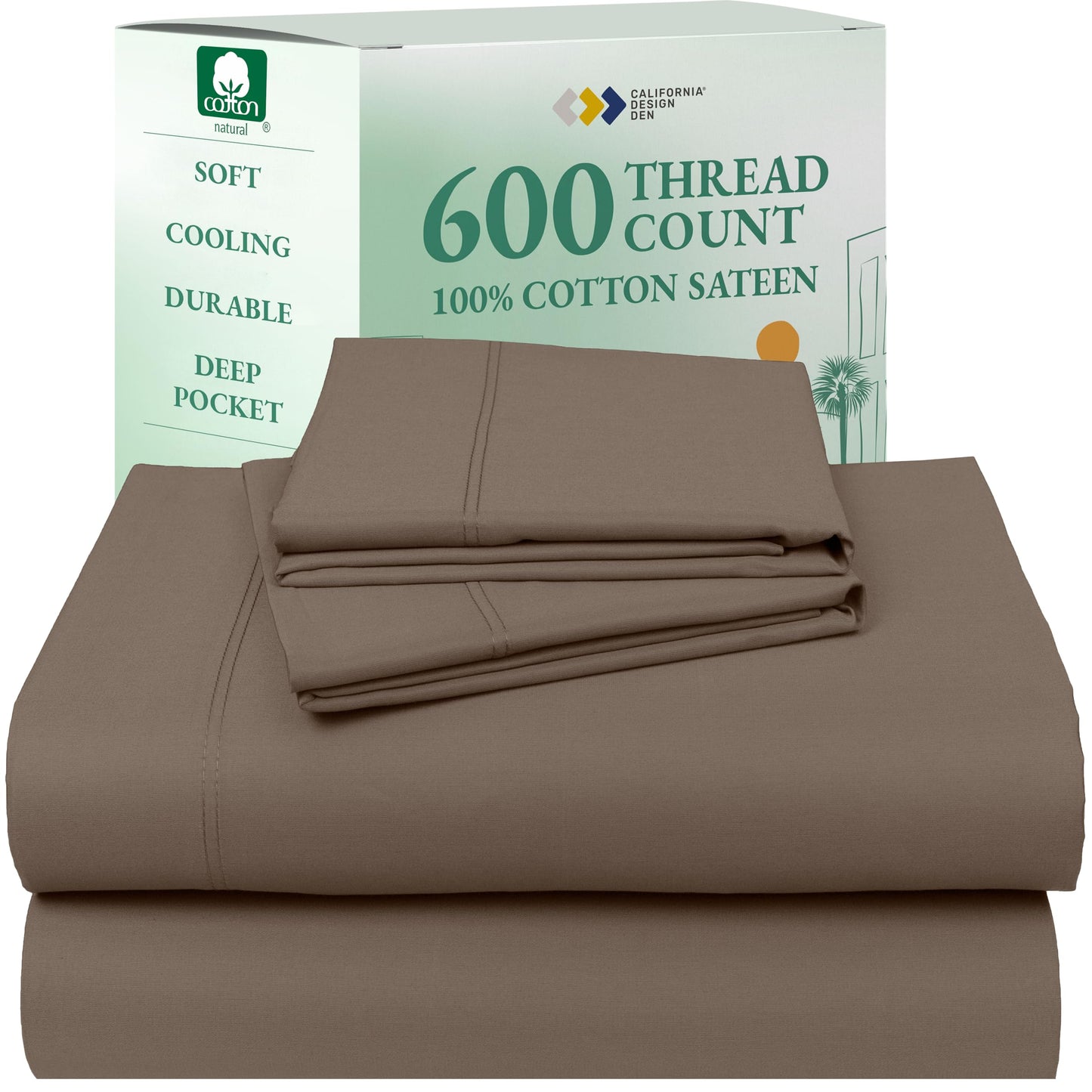 California Design Den 100% Cotton Sateen Sheets: 600 TC Luxury Set