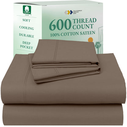 California Design Den 100% Cotton Sateen Sheets: 600 TC Luxury Set